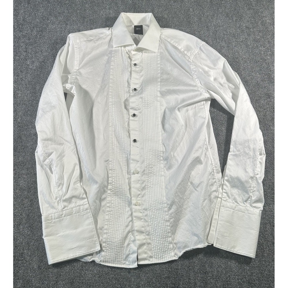 Hugo Boss Tailored Slim Fit Mens White Tuxedo Button Shirt French Cuff 41 16